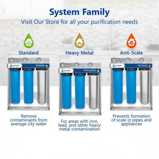 Whole House Water Filtration System SED Charcoal Carbon Pressure Gauges 3 Stage
