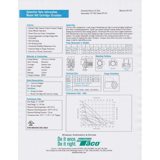 Taco 009 BF5-J Pump Designed for Outdoor Wood Boilers