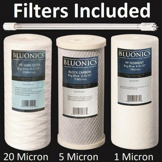 55W Ultraviolet Light Sediment & Carbon Well Water Filter Purifier 12 GPM UV