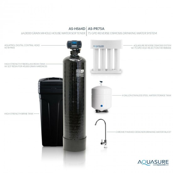 Aquasure Water Softener - 64,000 Grains / Reverse Osmosis System - 75GPD Bundle