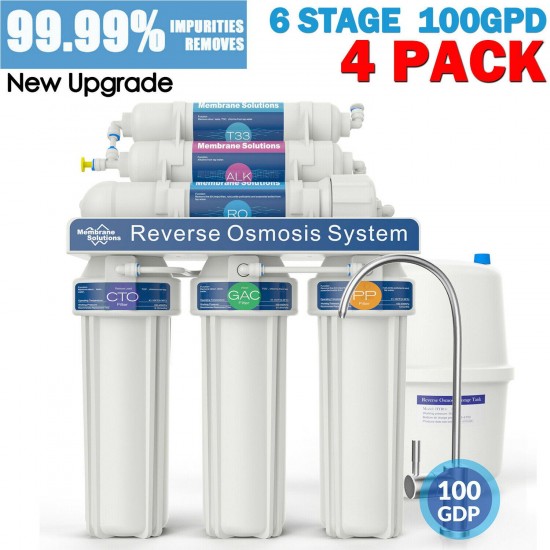 4 Pack 6-Stage Reverse Osmosis Alkaline Mineral Water Filter System 100GPD
