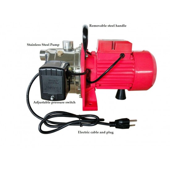 Shallow Well Jet Pump &Pressure Switch, 1 HP 18 GPM, Stainless Steel, 115/230V