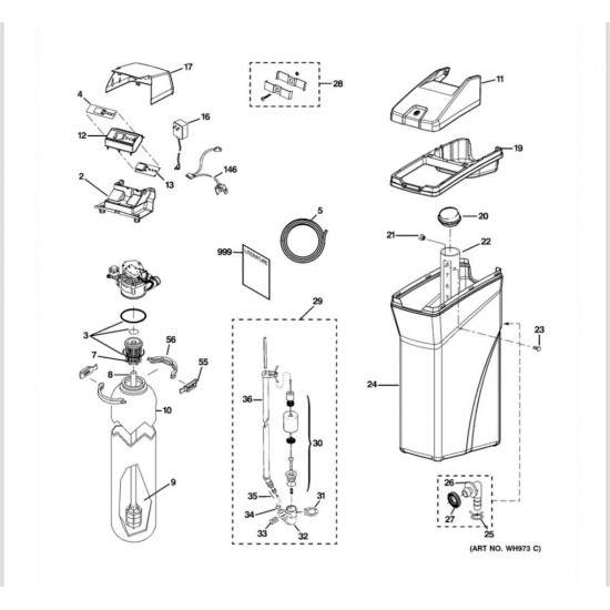 GE GXSH40V WATER SOFTENER TANK, RESIN, TOP/BOTTOM DISTRIBUTORS, & SEAL KIT
