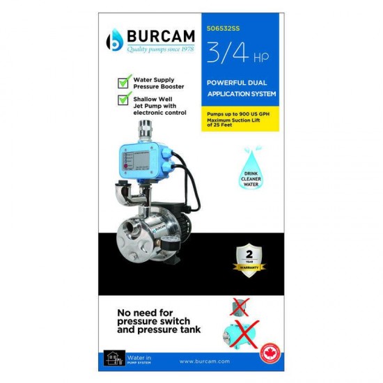 Burcam 506532SS 3/4 Hp 900 Gph Reliable Stainless Steel Shallow Well Dual Pump