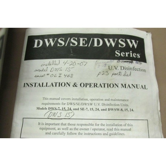 ATS Model DWS 1 Ultraviolet Light Complete Water Disinfection System 0.07 AMPS