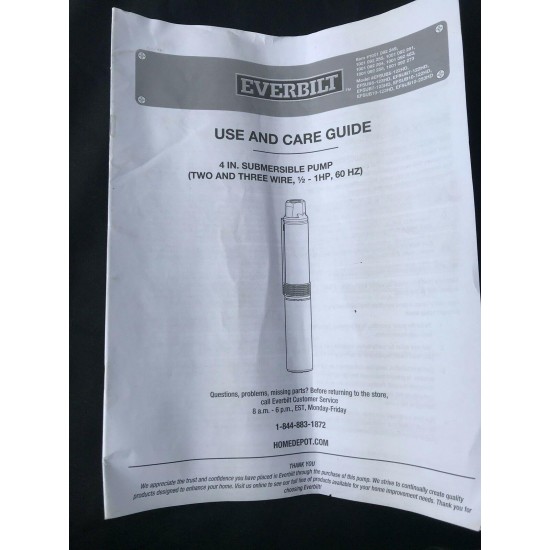 Everbilt EFSUB10-253HD Submersible Well Pump 1HP 20GPM 3-Wire 4” NEW IN BOX