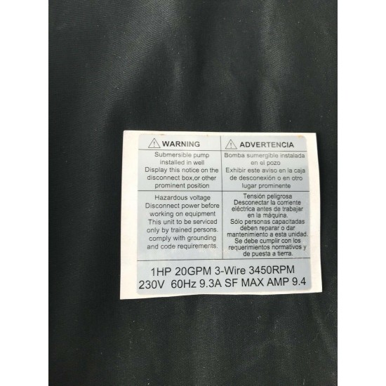 Everbilt EFSUB10-253HD Submersible Well Pump 1HP 20GPM 3-Wire 4” NEW IN BOX