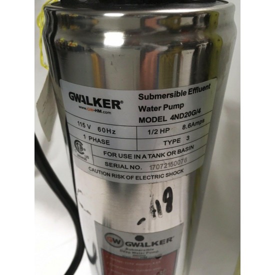 NEW 2018 SUBMERSIBLE EFFLUENT & PORTABLE WATER PUMP, GWalker  Model 4ND20G/4