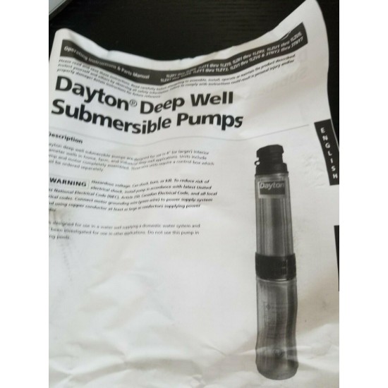 DAYTON Submersible Deep Well pump 2 Wire 10GPM 1/2HP 230V 6 stage 1LZU5