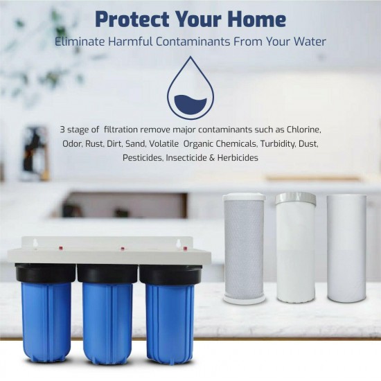 3 Stage Compact Space Saver, KDF 55 Whole House Home Water Filtration System.