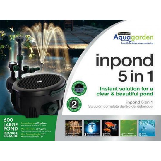 5 in1 Large Pond Fountain Head Water Filter LED Spotlight Pump Set Garden Decor