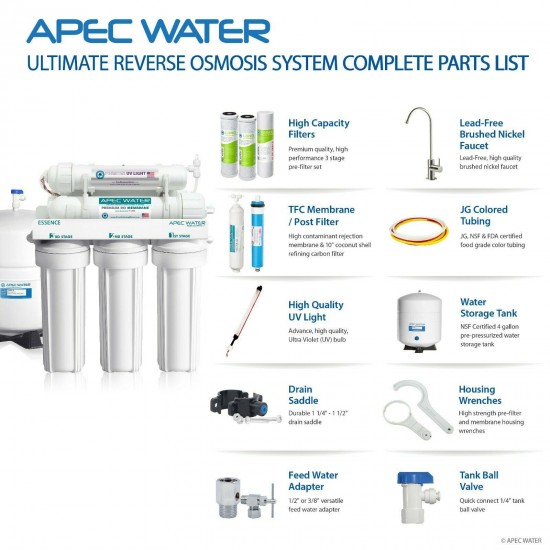 APEC 6 Stage 75 GPD UV Ultra Violet Sterilizer Reverse Osmosis System ROES-UV75