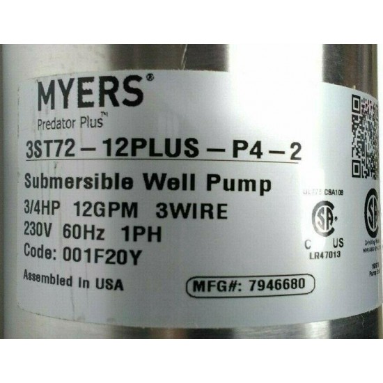 Myers 3ST72-12PLUS-P4 Submersible Stainless Steel Pump