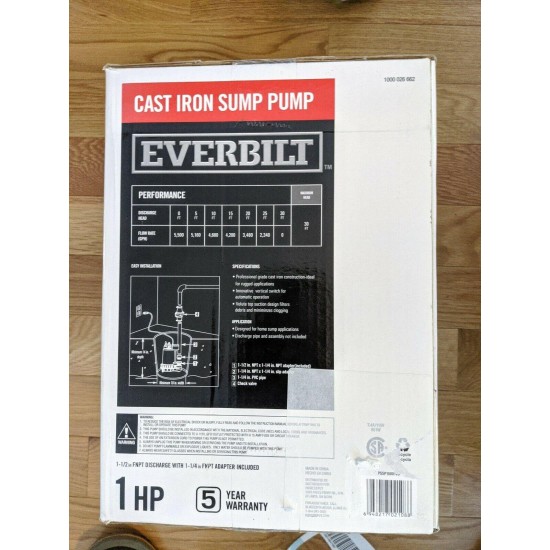 Everbilt 1HP Professional Cast Iron Sump Pump
