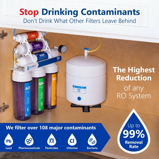 Alkaline Reverse Osmosis Water Filtration System – Clear RO w/ Gauge – 100 GPD