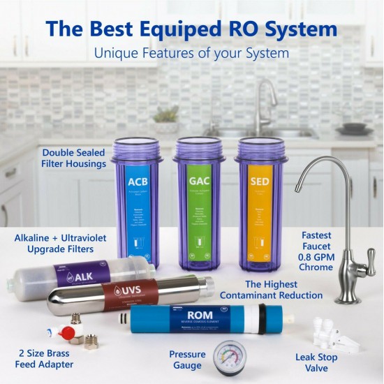 Alkaline Reverse Osmosis Water Filtration System – Clear RO w/ Gauge – 100 GPD