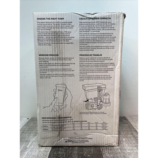 Zoeller Basement Sentry STBB300 Wi-Fi Enabled Back-Up Sump Pump 45GPM NEW