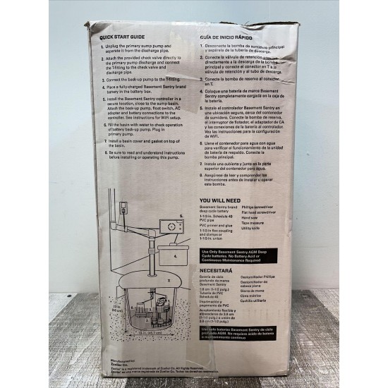 Zoeller Basement Sentry STBB300 Wi-Fi Enabled Back-Up Sump Pump 45GPM NEW