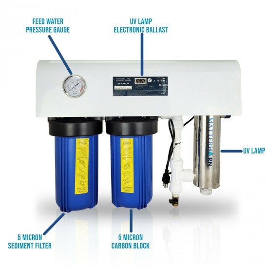 3 Stage 10 in Sediment Carbon Block Ultraviolet Whole House Water Filter System