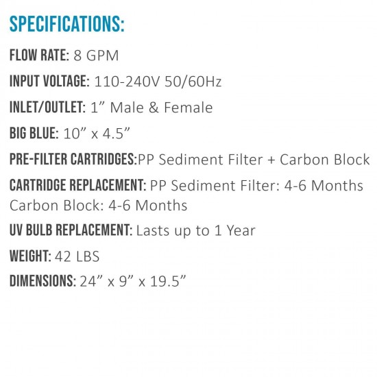 3 Stage 10 in Sediment Carbon Block Ultraviolet Whole House Water Filter System