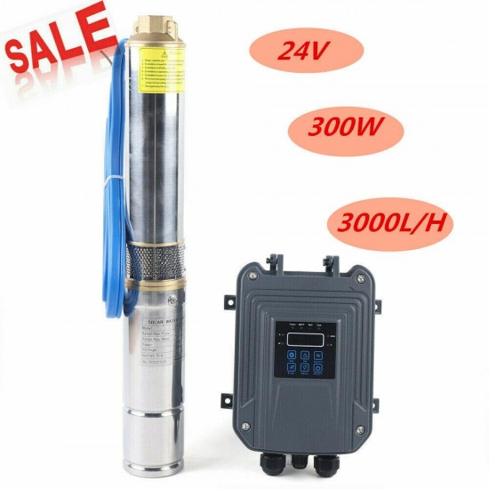 24V Solar Power Water Pump Farm Ranch DC Submersible Bore Hole Deep Well 300W US