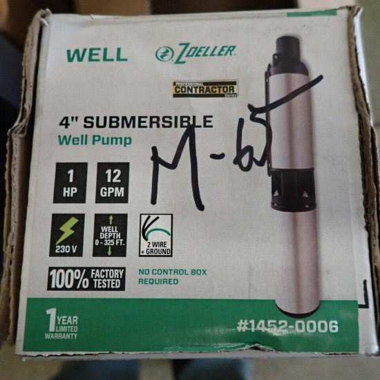 NEW Zoeller 1452-0006 1HP 230V Stainless Steel Submersible Well Pump