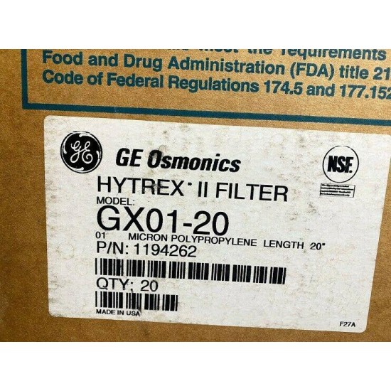 NEW  GE OSMONIC HYTREX II CARTRIDGE FILTERS GX01-20. CASE OF 20