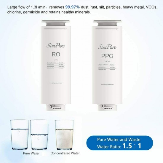 400G RO Reverse Osmosis Drinking Water Filter System Purifier Fast Flow,Tankless