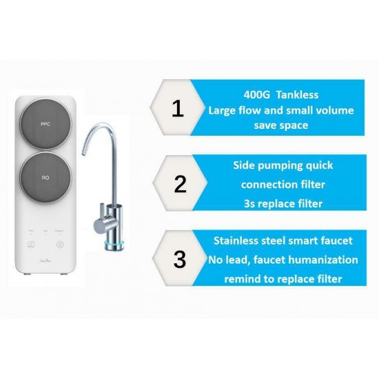 400G RO Reverse Osmosis Drinking Water Filter System Purifier Fast Flow,Tankless