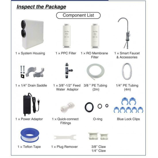 400G RO Reverse Osmosis Drinking Water Filter System Purifier Fast Flow,Tankless