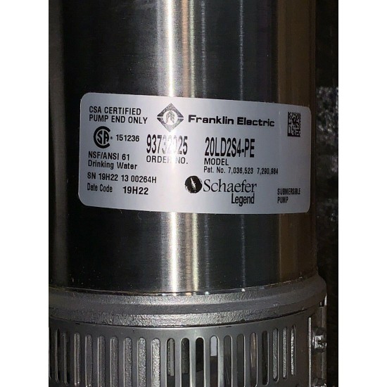 -NEW- Franklin Electric 2HP 20GPM Stainless Pump End 12STG 20LD2S4-PE SCHAEFER