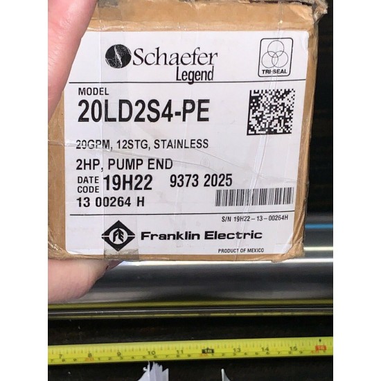 -NEW- Franklin Electric 2HP 20GPM Stainless Pump End 12STG 20LD2S4-PE SCHAEFER