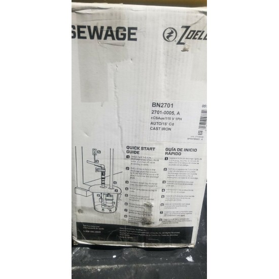 Zoeller BN2701 1HP Cast Iron Submersible Grinder Pump