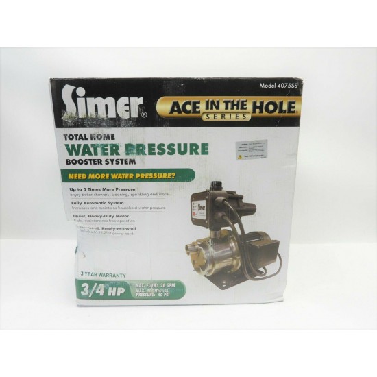 Simer 4075SS-01 Stainless Steel Water Pressure Booster Pump System